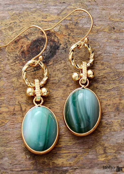 Boho Earrings, Dangle Earrings, Green Onyx